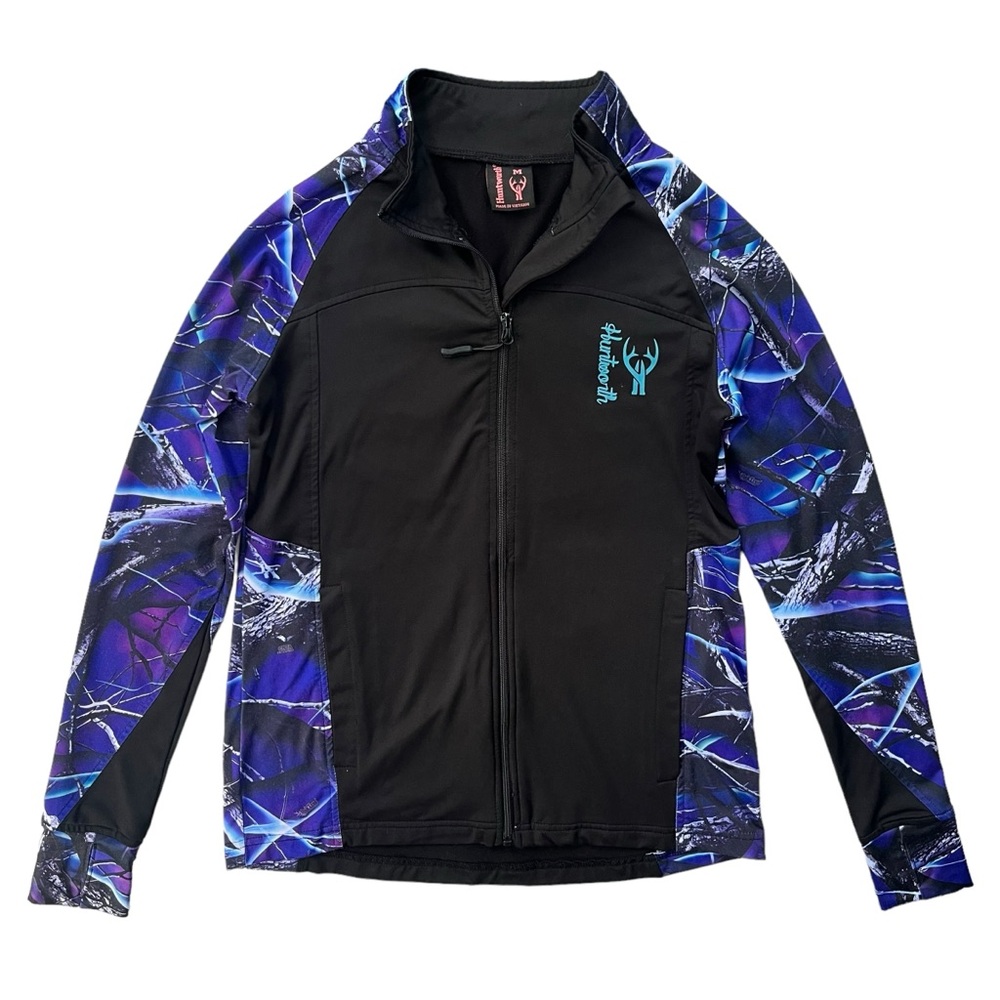 Huntworth OakTree UltraViolet Women’s Med. Black Purple Camo Zip Athletic Jacket